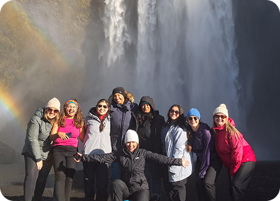 Travellers at a waterfall
